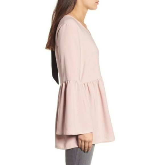 Halogen Bow Back Flare Sleeve Blouse Mauve & Black Size XS - Picture 3 of 9